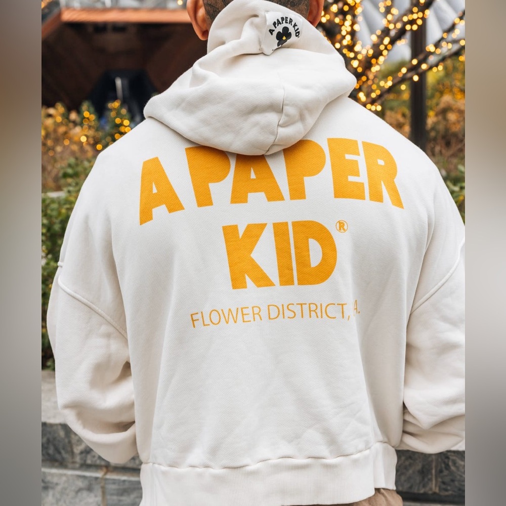 A Paper Kid‎ Oversized Hoodie Spell out Cream Orange Sz L Fast Shipping